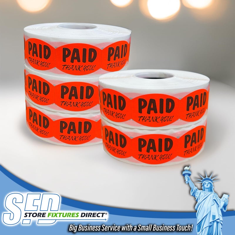 Store Fixtures Direct Paid Thank You Fluorescent Orange Self Adhesive Label, Sold Retail Stickers, .85" H x 1.2" W, 1 Roll, 1000 Pack - Image 5